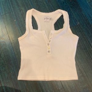 PRINCESS POLLY 
cropped white button up tank top